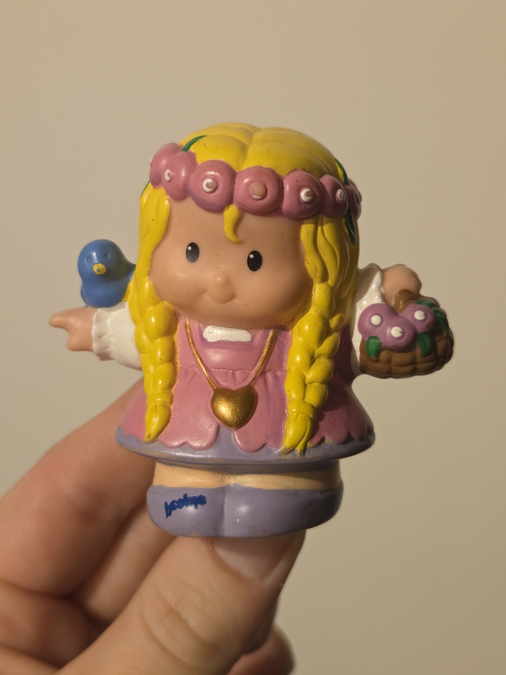 Vintage Little People Maiden Mary Princess Girl  Blonde Braids Flowers Blue Bird